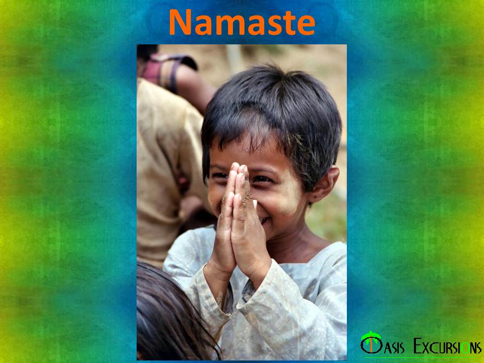 Young Indian child greeting with Namaste gesture representing Indian culture and traditional hospitality