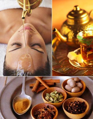 Traditional Ayurveda wellness therapy with herbal oils, natural spices, and holistic healing treatment in India